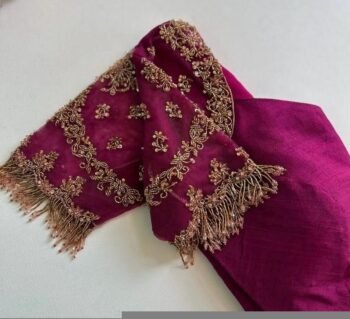 Hand Embroidered Magenta Silk Blouse: Zardosi Wedding Sari Top