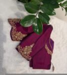 Hand Embroidered Zardosi Silk Blouse: Plum Magenta Saree Top