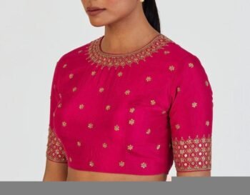 Hand Embroidered Silk Blouse: Pink Zardosi Maggam Work
