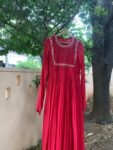 Hand Embroidered Red Chanderi Anarkali Dress: Indian Party Gown,red anarkali dress , red full sleeve dress , handwork dress, Indian kurta us