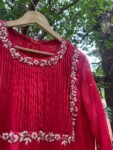 Hand Embroidered Red Chanderi Anarkali Dress: Indian Party Gown,red anarkali dress , red full sleeve dress , handwork dress, Indian kurta us