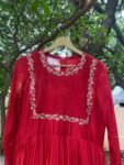 Hand Embroidered Red Chanderi Anarkali Dress: Indian Party Gown,red anarkali dress , red full sleeve dress , handwork dress, Indian kurta us