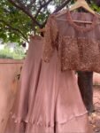 Sequin Embroidered Lehenga Set: Satin Skirt & Net Crop Top