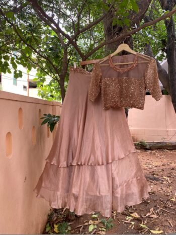 Sequin Embroidered Lehenga Set: Satin Skirt & Net Crop Top