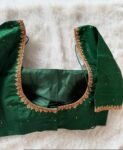 Hand Embroidered Silk Saree Blouse: Green Zardosi Maggam Work