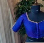 Hand Embroidered Royal Blue Silk Blouse: Zardosi Maggam Work