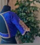 Hand Embroidered Royal Blue Silk Blouse: Zardosi Maggam Work