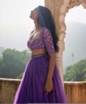 Hand Embroidered Lavender Lehenga Set: Silk Crop Top & Dupatta
