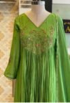 Hand Embroidered Green Anarkali Dress: Crepe Chinnon Silk Indian Suit,green kurta set,kurta dupatta set, hand embroidered dress,kurta pyjama