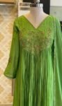 Hand Embroidered Green Anarkali Dress: Crepe Chinnon Silk Indian Suit,green kurta set,kurta dupatta set, hand embroidered dress,kurta pyjama