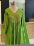 Hand Embroidered Green Anarkali Dress: Crepe Chinnon Silk Indian Suit,green kurta set,kurta dupatta set, hand embroidered dress,kurta pyjama
