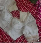 Hand Embroidered Raw Silk Blouse: Cream Zardosi Maggam Work