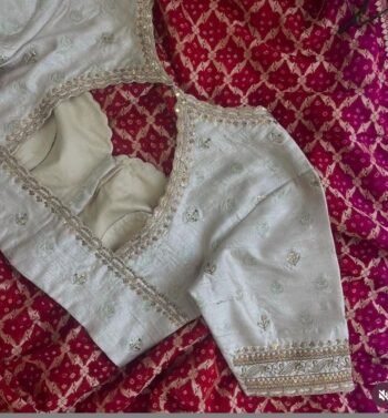 Hand Embroidered Raw Silk Blouse: Cream Zardosi Maggam Work