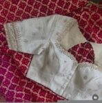 Hand Embroidered Raw Silk Blouse: Cream Zardosi Maggam Work