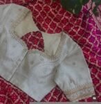 Hand Embroidered Raw Silk Blouse: Cream Zardosi Maggam Work