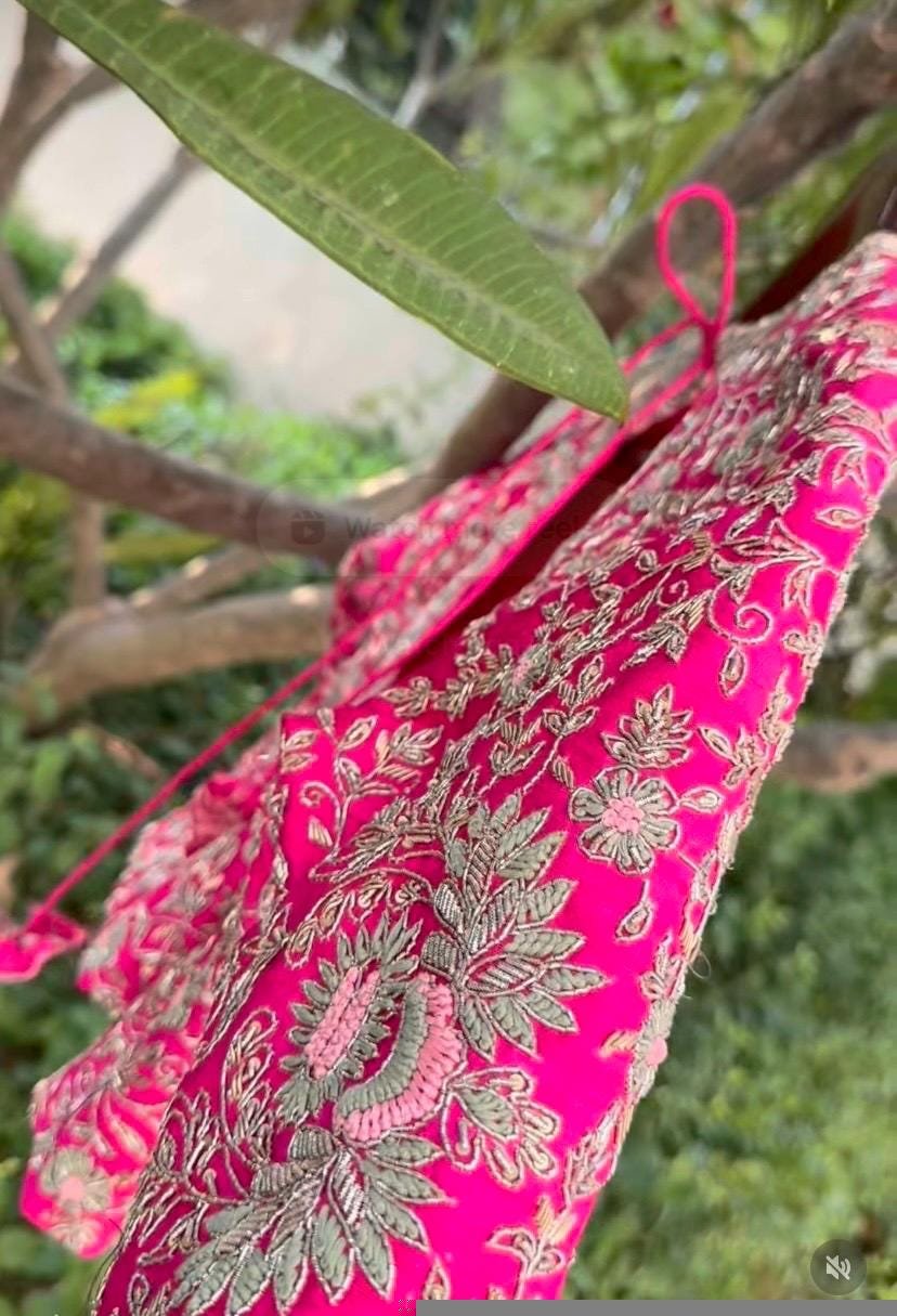 Hand Embroidered Silk Bridal Blouse: Zardosi Wedding Crop Top