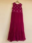 Hand Embroidered Plum Georgette Anarkali Dress: Sleeveless Indian Suit Set