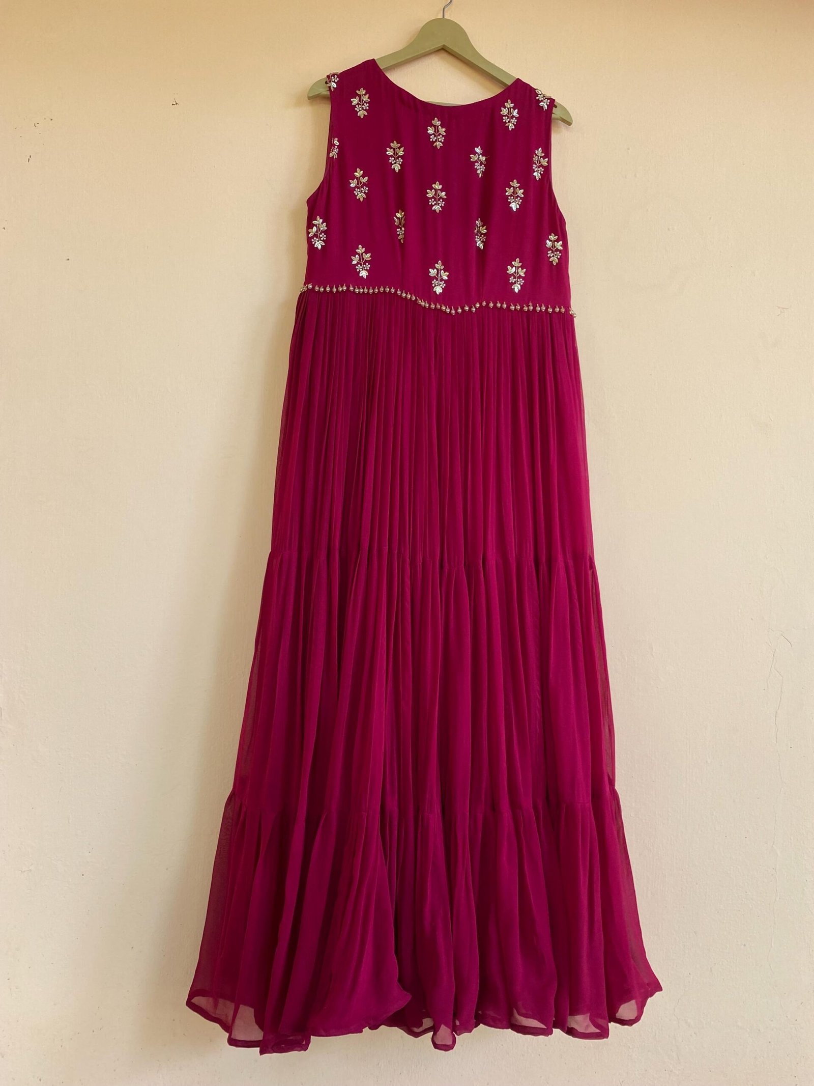 Hand Embroidered Plum Georgette Anarkali Dress: Sleeveless Indian Suit Set