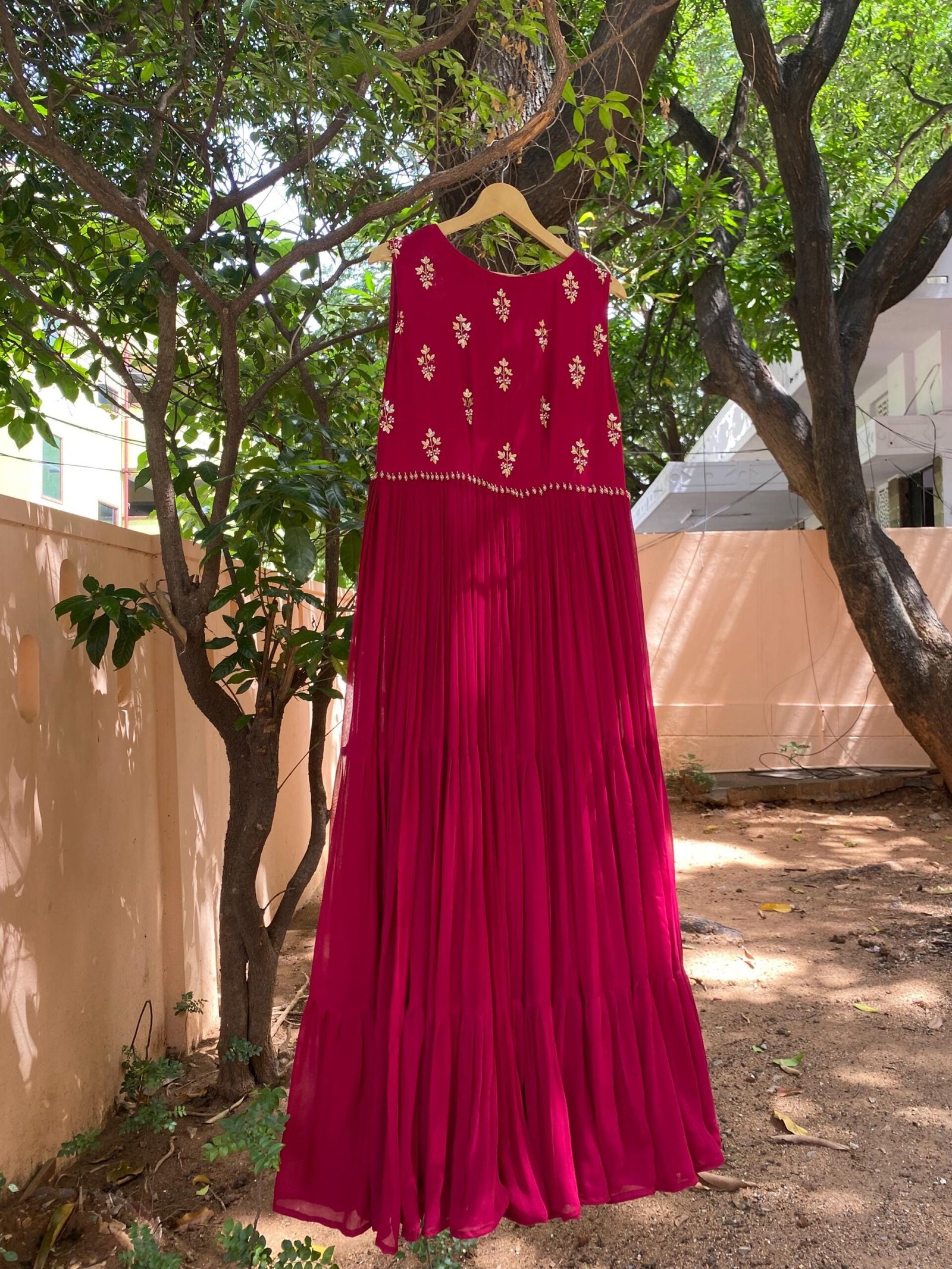 Hand Embroidered Plum Georgette Anarkali Dress: Sleeveless Indian Suit Set