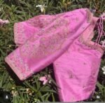Hand Embroidered Silk Blouse: Light Pink Zardosi Maggam Work