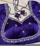 Hand Embroidered Silk Saree Blouse: Purple Zardosi Maggam Work