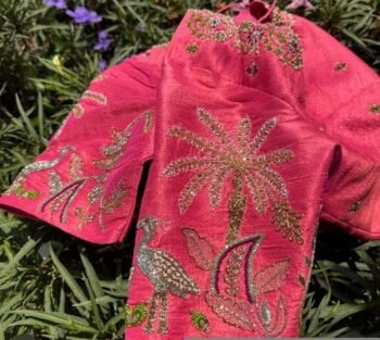 Hand Embroidered Silk Blouse: Light Pink Zardosi Maggam Work