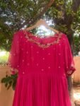 Hand Embroidered Pink Chanderi Silk Anarkali Dress: Indian Party Wedding