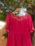 Hand Embroidered Pink Chanderi Silk Anarkali Dress: Indian Party Wedding