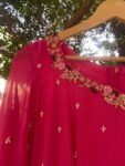 Hand Embroidered Pink Chanderi Silk Anarkali Dress: Indian Party Wedding