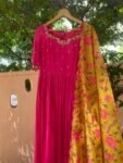 Hand Embroidered Pink Chanderi Anarkali Dress: Floral Dupatta, Indian Suit