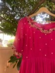Hand Embroidered Pink Chanderi Silk Anarkali Dress: Floral Dupatta