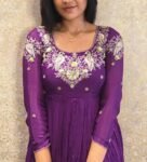 Hand Embroidered Purple Anarkali Dress: Chinnon Silk Indian Suit