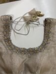 Hand Embroidered Zardosi Blouse: Silver Tissue Silk Sleeveless Crop Top