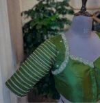 Hand Embroidered Zardosi Silk Blouse: Mehendi Green Maggam Work