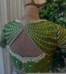 Hand Embroidered Zardosi Silk Blouse: Mehendi Green Maggam Work
