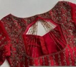 Red Silk Hand Embroidered Blouse: Zardosi Maggam Work, Soft Net Sleeves
