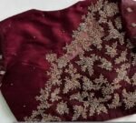 Hand Embroidered Zardosi Silk Blouse: Maroon Red Saree Top