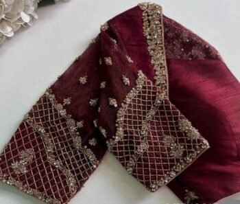 Hand Embroidered Zardosi Silk Blouse: Maroon Red Saree Top