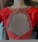 Hand Embroidered Zardosi Silk Blouse: Orange Saree Top