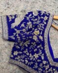 Hand Embroidered Zardosi Bridal Blouse: Blue Silk Wedding Crop Top