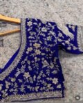 Hand Embroidered Zardosi Bridal Blouse: Blue Silk Wedding Crop Top