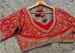Hand Embroidered Red Silk Bridal Blouse: Zardosi Wedding Crop Top