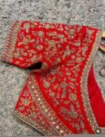 Hand Embroidered Red Silk Bridal Blouse: Zardosi Wedding Crop Top