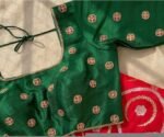 Hand Embroidered Silk Saree Blouse: Green Zardosi Maggam Work