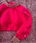 Pink Hand Embroidered Zardosi Silk Blouse: Maggam Work, Full Sleeve