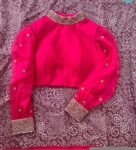 Pink Hand Embroidered Zardosi Silk Blouse: Maggam Work, Full Sleeve