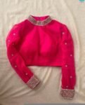 Pink Hand Embroidered Zardosi Silk Blouse: Maggam Work, Full Sleeve