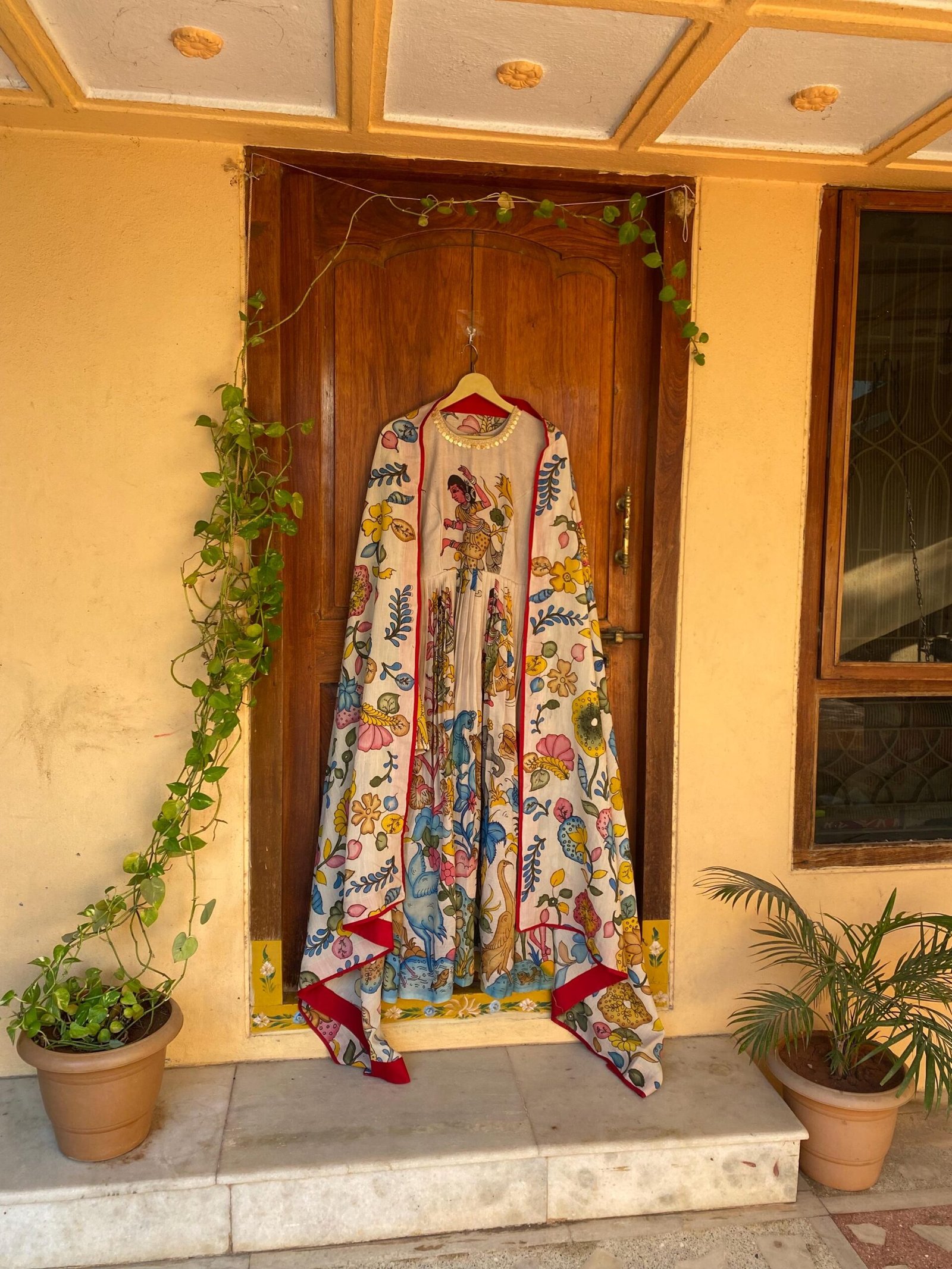 kalamkari anarkali dupatta/anarkali suit set/anarkali kurta dupatta/Indian dresses/anarkali dress with Kalamkari’s dupatta/kalamkari dress