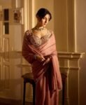 Dusty Pink Hand Embroidered Silk Saree with Organza Blouse