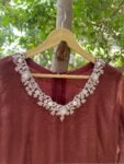 Hand Embroidered Kota Cotton Anarkali Dress: Brown Indian Dress